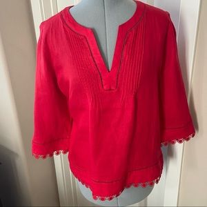 Lauren Ralph Lauren Linen V-neck Blouse, Red, Size M